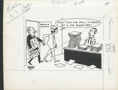 Le Figaro, Satirique in N & B, ca. 1971_6_10: Death penalty Execution Echafaud, Drugs - Marianne, Chaban Delmas Jacques, Defferre Gaston - Illustration by Jacques Faizant (1918-2006)