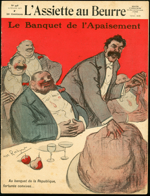 Cover of “L'Assiette au Beurre”, number 498, Satirique en Couleurs, 1910_10_15: Banquet, Plate au beurre, Socialism, Radical-Socialism - Jaures Jean, Briand Aristide -