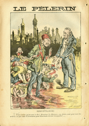 Illustration of Achille Lemot (1846-1909) in Le Pelerin, 1896-11-15 - Remonances: what remains of Armenians can now sleep peacefully - Turkey, Dead corpses, Repression, Armenia, Hamidian massacres