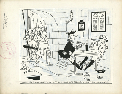 Le Nouveau candide, Satirique en N & B, 1962_7_11: Humor, French Revolution, Game de carte, Bastille - Illustration by Jacques Faizant (1918-2006)