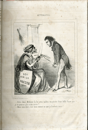 Illustration of Cham (1819-1879) in Le Charivari, 1850-7-25 - Censorship, Press/Media - Senilisation