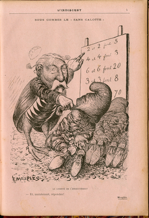 L'Indiscret, Satirique en N & B, 1903_12_30: Teaching - Combes Emile Illustration by Eugene Mesples (1849-1924)