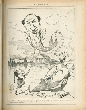 Le Triboulet, 1887_3_6 - Illustration by Pierre-Albert Douat BlassJ. (1847-1892): Budget Finances, President of the Republic, Chamber of Deputes Hemicycle National Assembly, Senat, Kite - Grevy Jules (1807-1891), Wilson Daniel (1840-1919) - Reification, Infantilisation