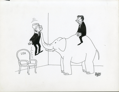 Days of France, Satirique en N & B, 1980_11_15: America, Elections - Elephant, Reagan Ronald - Illustration by Jacques Faizant (1918-2006)