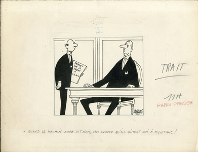 Paris-Presse, Satirique en N & B, 1960_12_8: President of the Republic, UN, Armchair (symbol of power) - De Gaulle Charles - Illustration by Jacques Faizant (1918-2006)