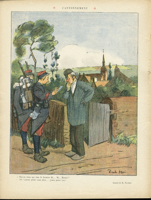 Illustration of Ricardo Flores (1878-1918) in Le Lire, 14/09/12 - Cantonation - Armee, Countryside, Urban Architecture, Province, Cathedrals Churches, Read Write - Soldiers