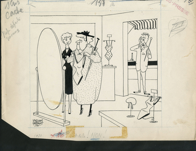 Ici Paris, Satirique en N & B, 1956_8_23: Humor, Third age, Swimsuit - Illustration by Jacques Faizant (1918-2006)