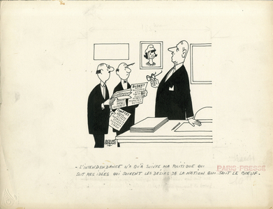 Paris-Presse, Satirique en N & B, 1960_12_30: Budget Finances, President of the Republic, Economy, Armchair (symbol of power) - De Gaulle Charles - Illustration by Jacques Faizant (1918-2006)