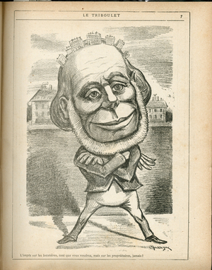 Le Triboulet, 1887_3_20 - Illustration by Eugene Froment Chassezac (1844-1900): The tax on tenants, as long as you like, but on landlords, never! - Housing, Taxes, President of the Republic - Grevy Jules (1807-1891)