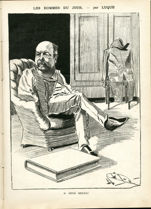 Illustration by Manuel Luque (1854-1919) in La Caricature (1880), 1888-11-17 - Music, Opera - Meilhac Henri (1831-1897)