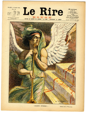 Cover of “” The Red Laughter””, Satirical in Colors, 1918_4_6: War of 14 -18: The Supreme Alert - Belligerants and Symbols - Jesus - Illustration by Adolphe (Willette) (1857-1926)