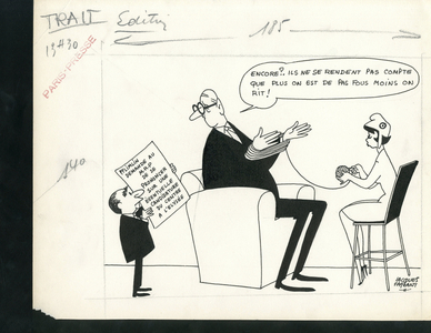 Paris-Presse, Satirique en N & B, 1964_1_8: Elections, President of the Republic, Original drawing, Armchair (symbol of power) - Marianne, De Gaulle Charles, Pfimlin Pierre, Pompidou Georges - Illustration by Jacques Faizant (1918-2006)
