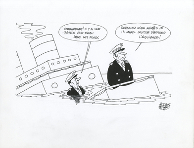 Le Figaro, Satirique en N & B, 1983_2_28: President of the Republic - Mitterrand Francois, Delors Jacques - Illustration by Jacques Faizant (1918-2006)