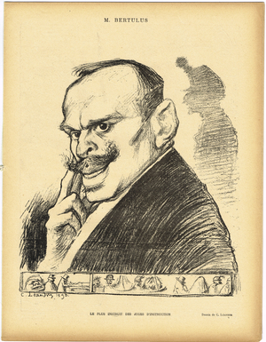Le Lrire, Satirique en N & B, 1898_8_13: The most educated of the investigating judges - Dreyfus case, Justice proces - Bertulus, Judges, examining magistrate Illustration by Charles Leandre (1862-1934)