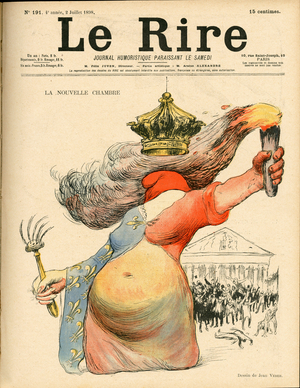 Cover of “” Le Lire””, Satirique en Couleurs, 1898_7_2: The new room - Chamber of Deputes - Marianne - Illustration by Jean Veber (1868-1928)
