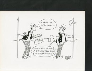 Le Figaro, Satirique en N & B, 1986_7_15: President of the Republic, Privatization, Cohabitation - Mitterrand Francois, Chirac Jacques - Illustration by Jacques Faizant (1918-2006)