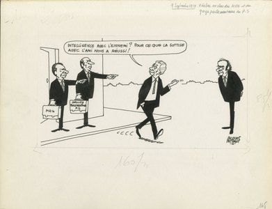 Le Figaro, Satirique en N & B, 1978_9_9: Radicalism, French Socialist Party, President of the Republic - Mitterrand Francois, Marchais Georges, Crepeau Michel, Fabre Robert - Illustration by Jacques Faizant (1918-2006)