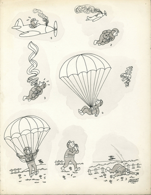 Jours de France, Satirique en N & B, 1962_12_15: Humor, Parachuting - Illustration by Jacques Faizant (1918-2006)