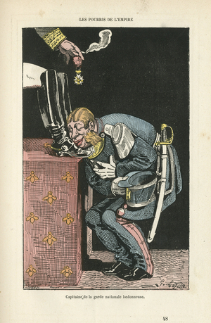 Illustration of G Lafosse (1840-1880) in Illustree Tintamarresque History of Napoleon III, circa 1872 - Captain of the National Guard - President of the Republic, National Guard, Second Empire, Medal, Legion of Honour - Napoleon III