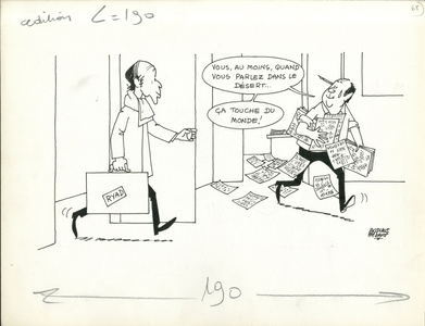 Le Figaro, Satirique en N & B, 1977_1_26: President of the Republic, Official Visit - Giscard d'Estaing Valery, Barre Raymond - Illustration by Jacques Faizant (1918-2006)