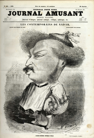 Cover of “” The Fun Journal””, 1859_1_29 - Illustration by Nadar (1820-1910): Theatre, Gymnasium (theatre of) - Dumas Alexandre (son)
