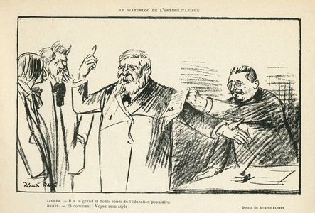 Illustration by Ricardo Flores (1878-1918) in Le Rire, 27/07/12 - The Waterloo of Antimilitarism - Antimilitarism - Jaures Jean, Herve Gustave (1871-1944)