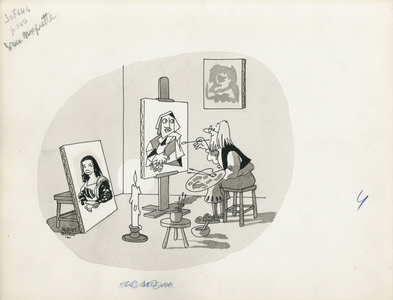 Days of France, Satirique en N & B, 1967_4_1: Humor, Art - Mona Lisa, Painters artists - Illustration by Jacques Faizant (1918-2006)