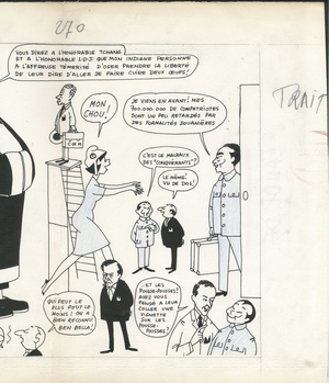 Le Nouveau candide, Satirique en N & B, ca. 1964_1_30: President of the Republic - Giscard d'Estaing Valery, Couve de Murville, Malraux - Illustration by Jacques Faizant (1918-2006)