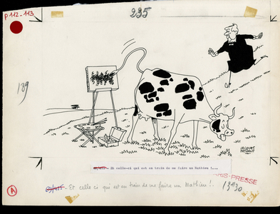 Paris-Presse, Satirique en N & B, 1963_7_17: Humor, Art, Third age - Cow, Mathieu (painter) - Illustration by Jacques Faizant (1918-2006)