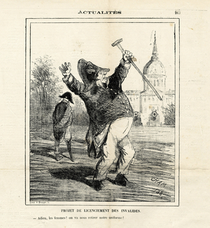 Illustration of Cham (1819-1879) in Le Charivari, 1872-12-27 - Dismissal of the disabled - Medical, Armee, Invalides