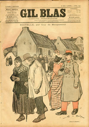 Cover of “” Gil Blas””, 1898_4_2 - Illustration by Theophile Alexandre Steinlen (1859-1923): Box - Racism, Province, Love, Couple - Peasants, Farmers, Black, Maupassant Guy de