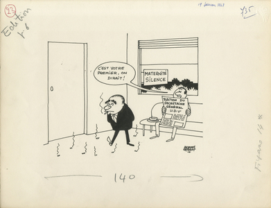 Le Figaro, Satirique en N & B, 1968_1_19: President of the Republic - Pompidou Georges - Illustration by Jacques Faizant (1918-2006)