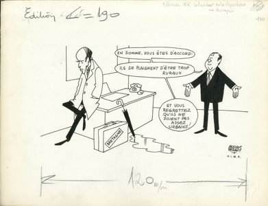 Le Figaro, Satirique en N & B, 1977_2_9: President of the Republic, Brittany, Official Visit - Giscard d'Estaing Valery, Barre Raymond - Illustration by Jacques Faizant (1918-2006)