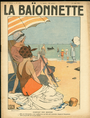 Cover of “” La Baionnette””, Satirical en Colours, 1919_8_21: War of 14 -18, Leisure, Fashion, Maritime Marine Marine Bathing - Illustration by Georges Leonnec (1881-1940)