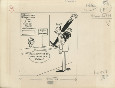 Le Figaro, Satirique en N & B, 1968_3_1: President of the Republic, FGDS, Left Opposition - Marianne, Mitterrand Francois, Mollet Guy, Waldeck Rochet - Illustration by Jacques Faizant (1918-2006)