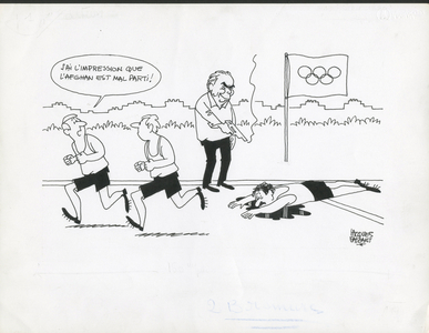 Le Figaro, N & B Satirique, 1980_7_19: Olympic Games - Brezhnev - Illustration by Jacques Faizant (1918-2006)