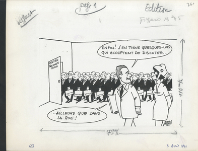 Le Figaro, Satirique en N & B, 1971_4_3: Chamber of Deputes - Marianne, Chaban Delmas Jacques - Illustration by Jacques Faizant (1918-2006)