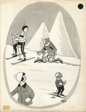 Days of France, Satirique en N & B, 1962_12_29: Humor, Mountain Mountaineering Climbing, Cycling, Byciclette, Little Queen, Ski - Illustration by Jacques Faizant (1918-2006)