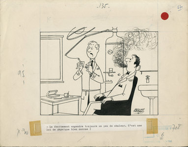 Catholic Life, Satirical in N & B, 1959_3_8: Humor, Dentist - Illustration by Jacques Faizant (1918-2006)