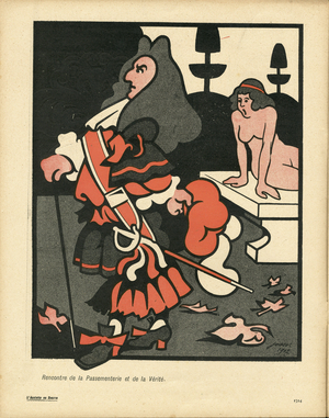 L'Assiette au Beurre, number 102, Satirique en Couleurs, 1903_3_14: “” Meeting of the trimmings and the Verite”” - Ancien regime - Verite (Allegory of) (lithograph)