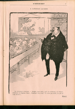 L'Indiscret, Satirique en N & B, 1906_6_27: Teaching, History - Teacher Teacher Illustration by Menard