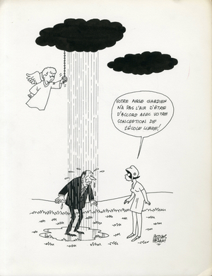 Jours de France, Satirique en N & B, 1984_4_28: Teaching, President of the Republic, School - Marianne, Mitterrand Francois - Illustration by Jacques Faizant (1918-2006)