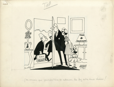 Le Nouveau candide, Satirique en N & B, 1961_8_3: Algeria, President of the Republic, UN - Marianne, De Gaulle Charles - Illustration by Jacques Faizant (1918-2006)