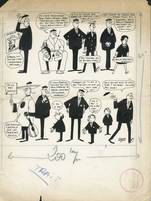 Candide, Satirique en N & B, 1964_11_5: America, President of the Republic - De Gaulle Charles, Pompidou Georges, De Gaulle Yvonne - Illustration by Jacques Faizant (1918-2006)
