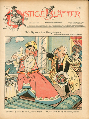 Luestige Blaetter (Lustige Blatter), number 34, 1897 - Illustration by Franz Juettner (1865-1926): Russia, Franco-Russian Alliance, President of the Republic, France, German Language, Foreign Press - Faure Felix