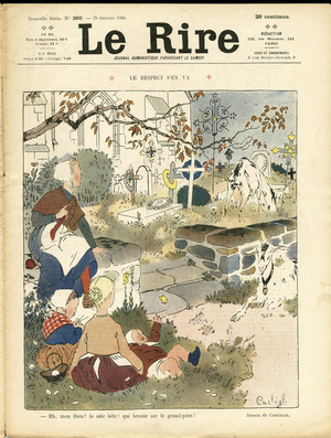 Illustration of Carlegle (1877-1937) for the Cover of Le Rire, 25/01/08 - Respect s'en va - Countryside, Family, Cemetery, Cathedrals Churches - Chevron