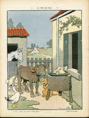 Illustration by Benjamin Rabier (1864-1939) in Le Rire, 16/11/07 - Veal's head - Countryside, Animals, Agriculture