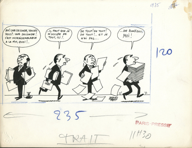 Paris-Presse, Satirique en N & B, 1964_4_24: President of the Republic, Original drawing - Pompidou Georges - Illustration by Jacques Faizant (1918-2006)