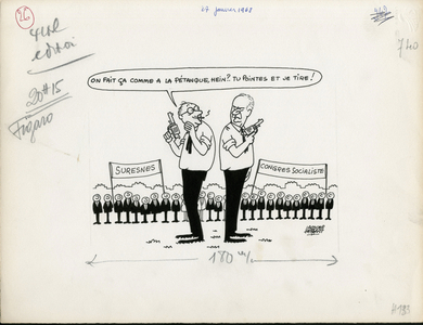 Le Figaro, Satirique en N & B, 1968_1_27: French Socialist Party, Identifier - Mollet Guy - Illustration by Jacques Faizant (1918-2006)