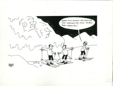 Le Figaro, Satirique en N & B, 1981_2_7: Elections, President of the Republic - Marianne, Mitterrand Francois, Marchais Georges, Chirac Jacques, Debre Michel - Illustration by Jacques Faizant (1918-2006)